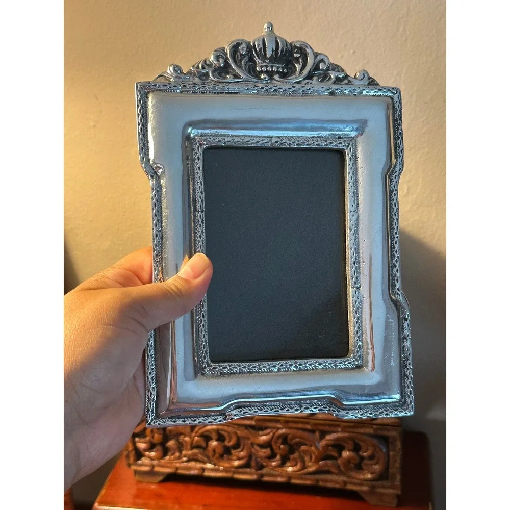 Vintage Silver Plated Crown Crest Ornate Picture Frame 8x5 Heavy Baroque Style